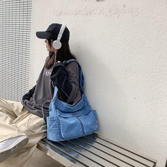 Denim Shoulder Bag Women Large Capacity Crossbody Casual Travel Purse - Picture 4 of 7